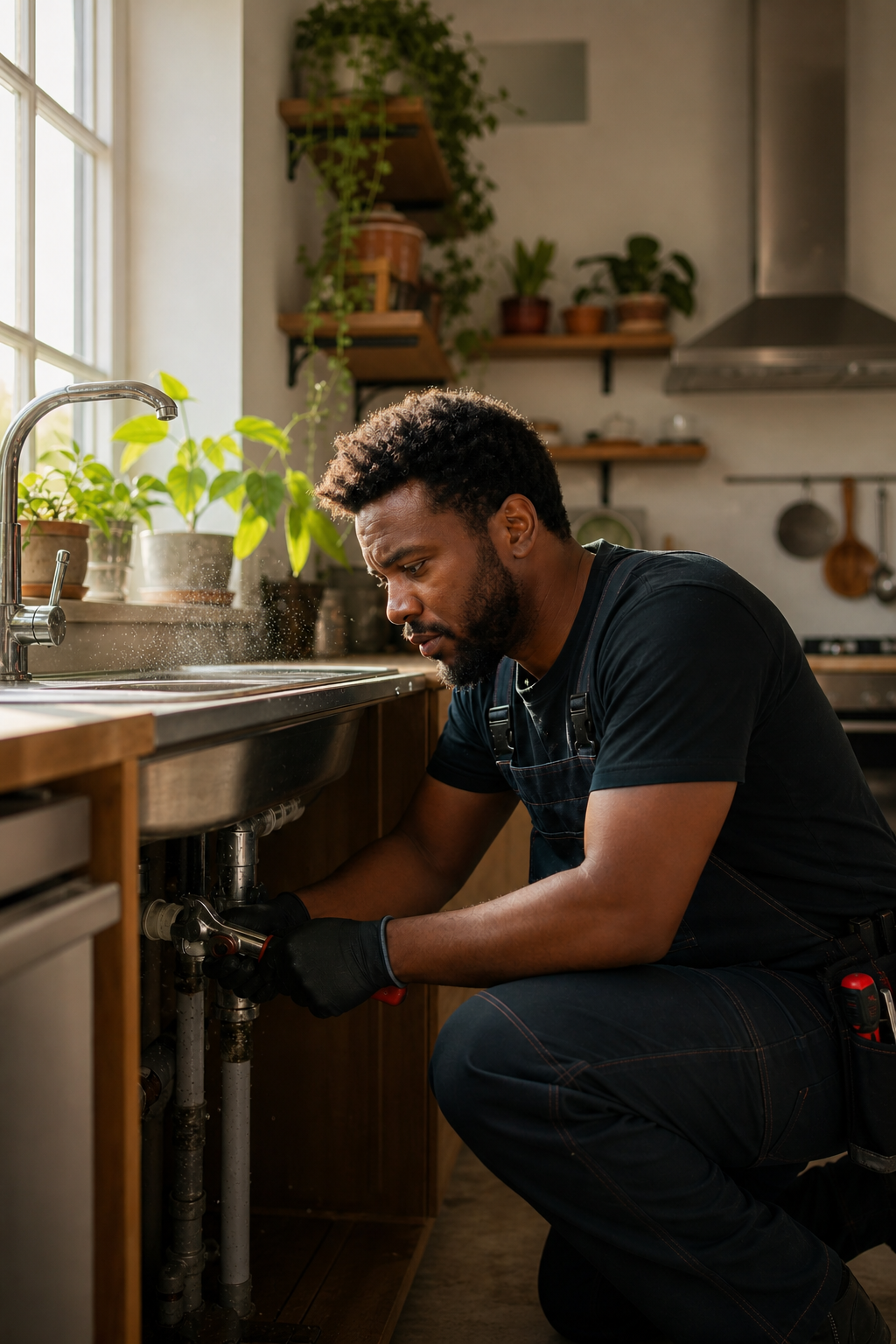 Black Plumber Fixing Kitchen Zink Pipes-3