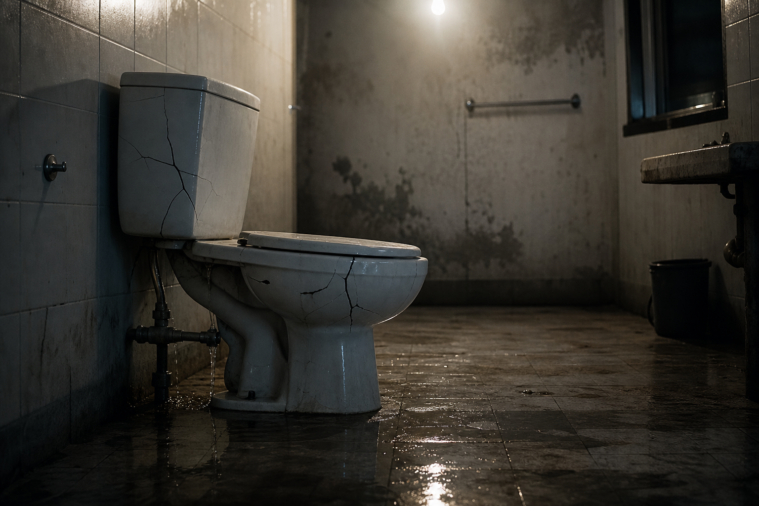 Broken Toilet Pipes in Abandoned Bathroom