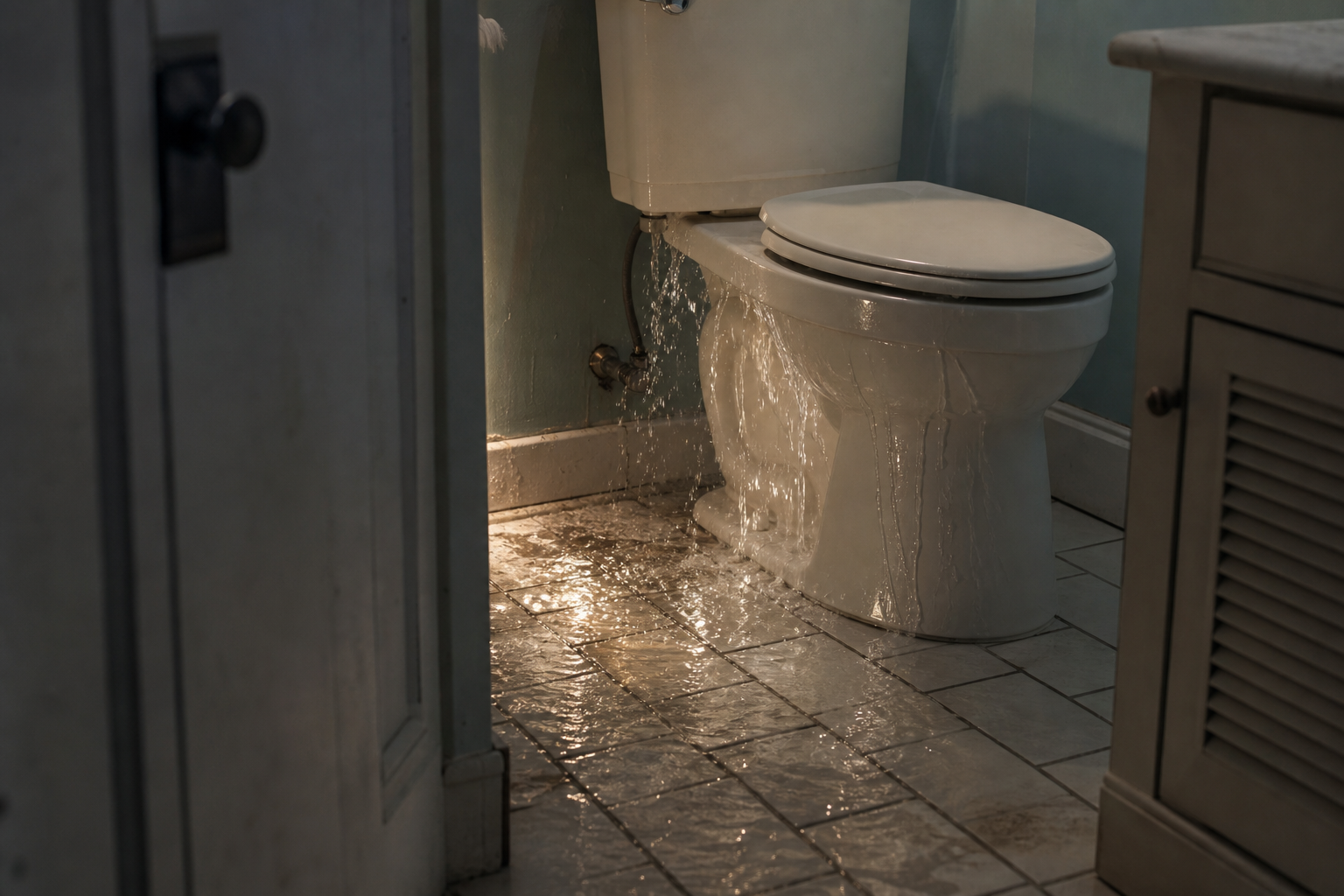 Leaking Toilet Pipe in Bathroom
