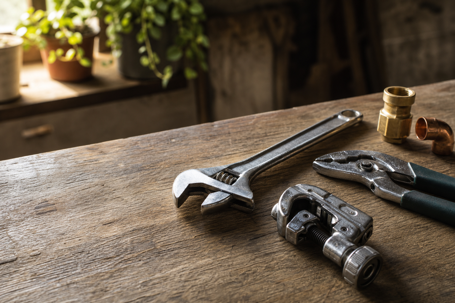 Plumbing Tools on Workbench Plumbing Tools on Workbench